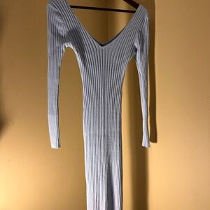 Fashion Nova / Ribbed Long Sleeve Dress in Light Blue